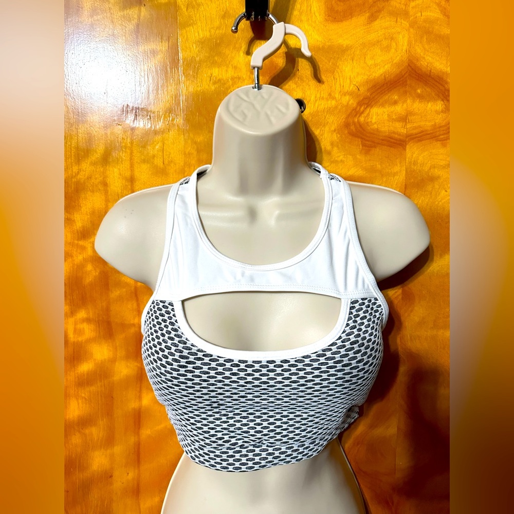 Gray & White Cut out Push up sports Bra New size Small